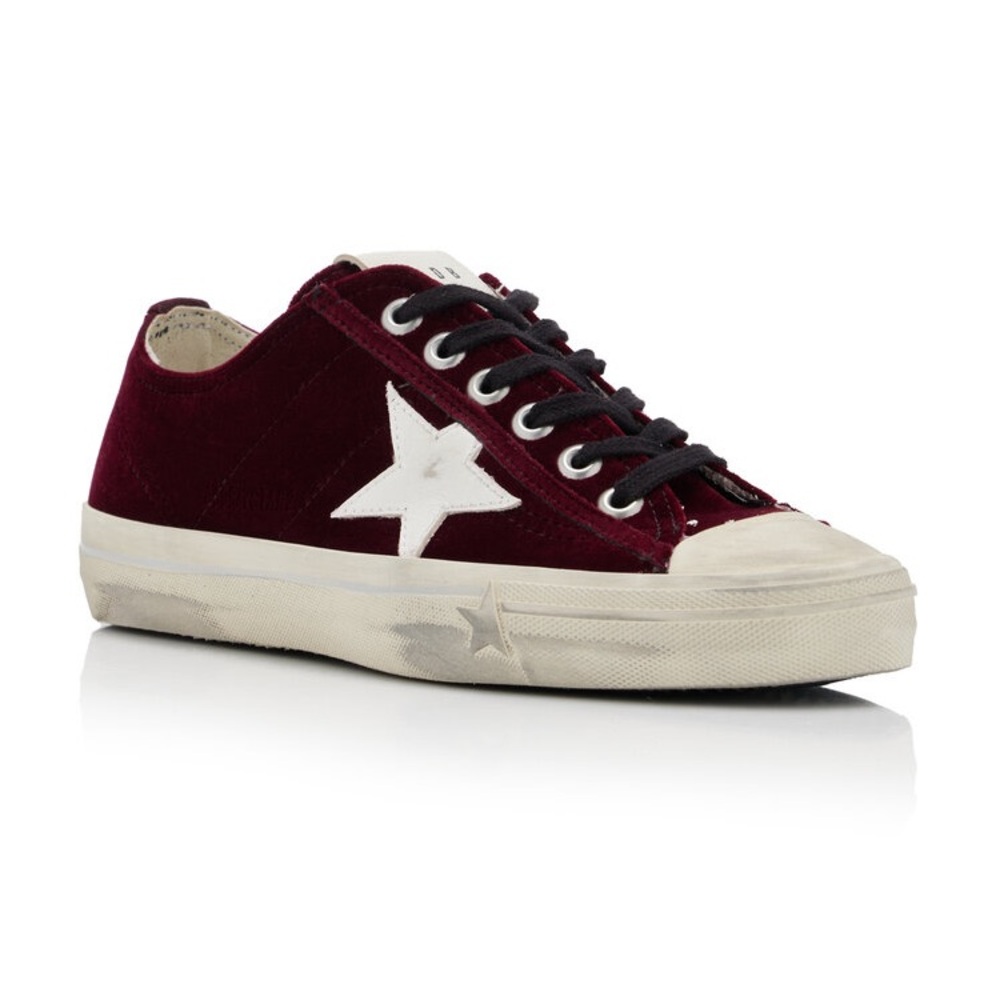 Golden Goose V-Star Leather Trimmed Velvet Sneakers
